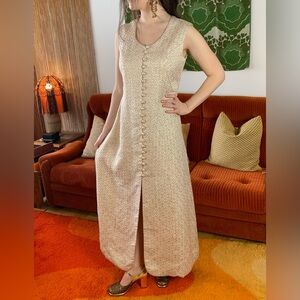 60s Vintage Pink Champagne Sparkle Brocade Duster Gown